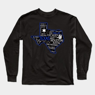 Dallas Texas cute map San Antonio Austin Fort Worth El Paso Dallas TX state Long Sleeve T-Shirt